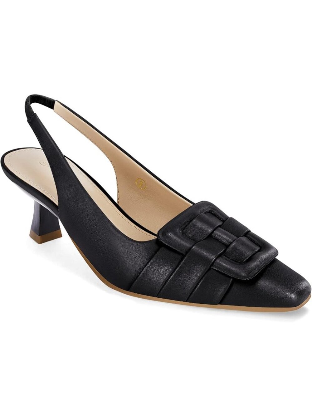 Women's Black Comfortable Slingback Pointed Closed Toe Dress Low Kitten Heels